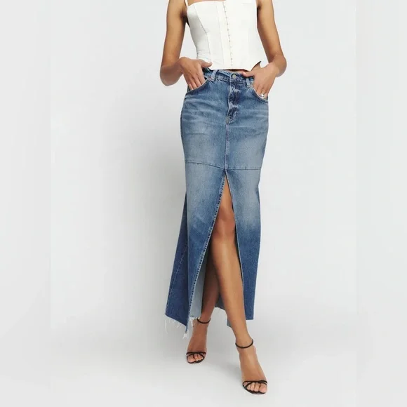 NWT Reformation Tazz Maxi Denim Skirt Hemlock Size 27